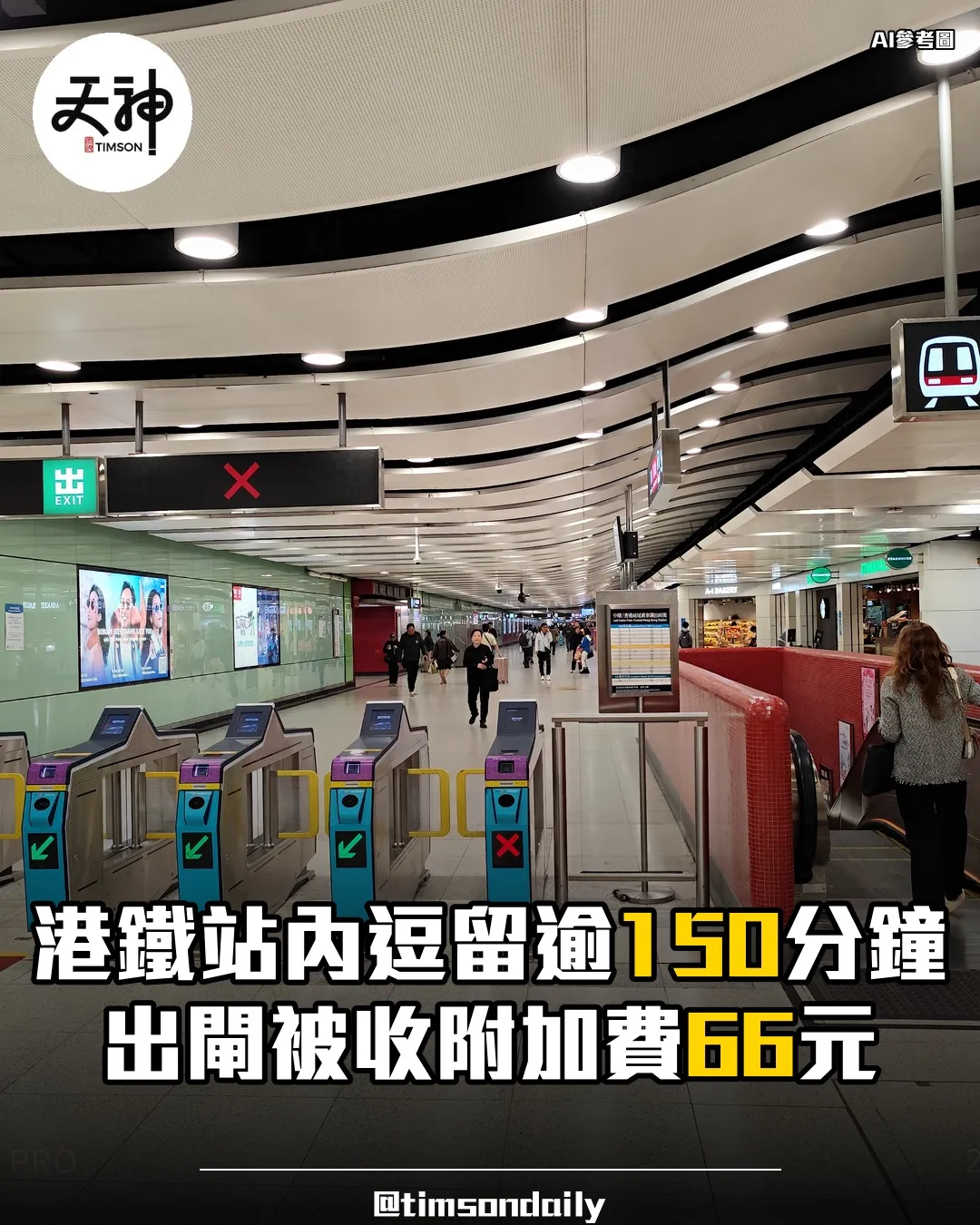 港鐵站內逗留逾一百五十分鐘被收附加費六十六元