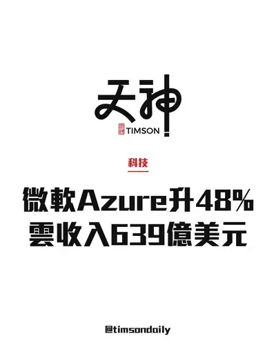 微軟Azure季收入升48%　雲業務639億美元增長加快　AI需求帶動