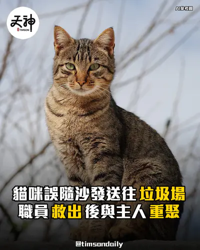 美國維珍尼亞州貓咪誤隨沙發送往垃圾場 職員救出後與主人重聚