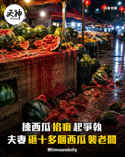 寧波夜市揀西瓜掐痕起爭執 夫婦砸十多個西瓜襲老闆