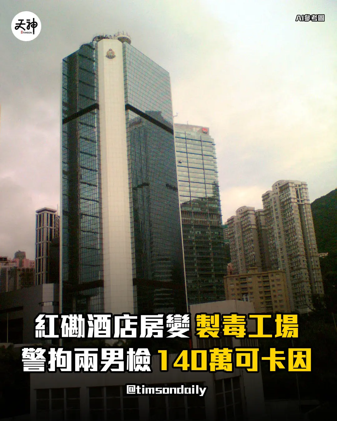 紅磡酒店房變製毒工場 警拘兩男檢140萬可卡因