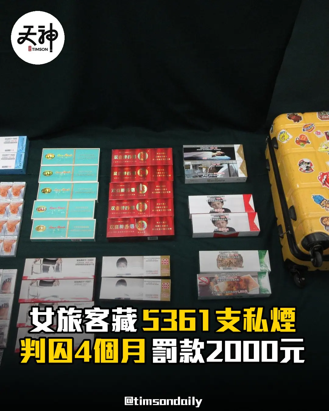 羅湖女旅客藏5361支私煙判囚4個月罰款2000元