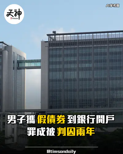男子攜假債券到銀行開戶罪成判囚兩年