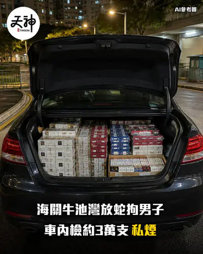 海關牛池灣放蛇拘男子 車內檢約3萬支私煙