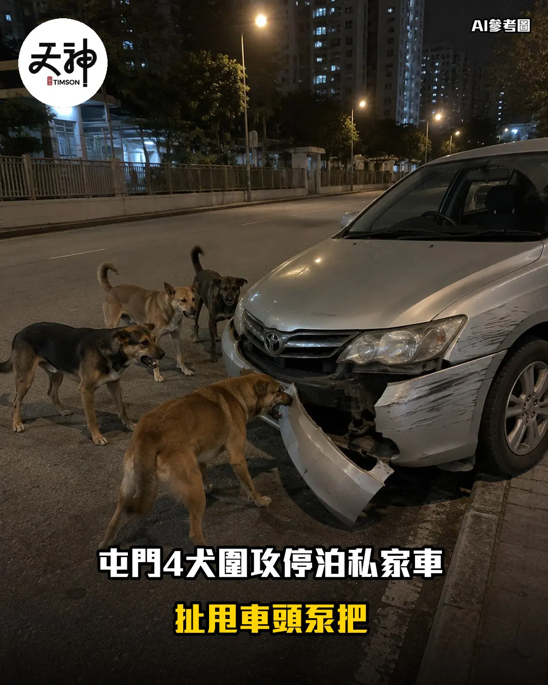 屯門4犬圍攻私家車 扯甩車頭泵把