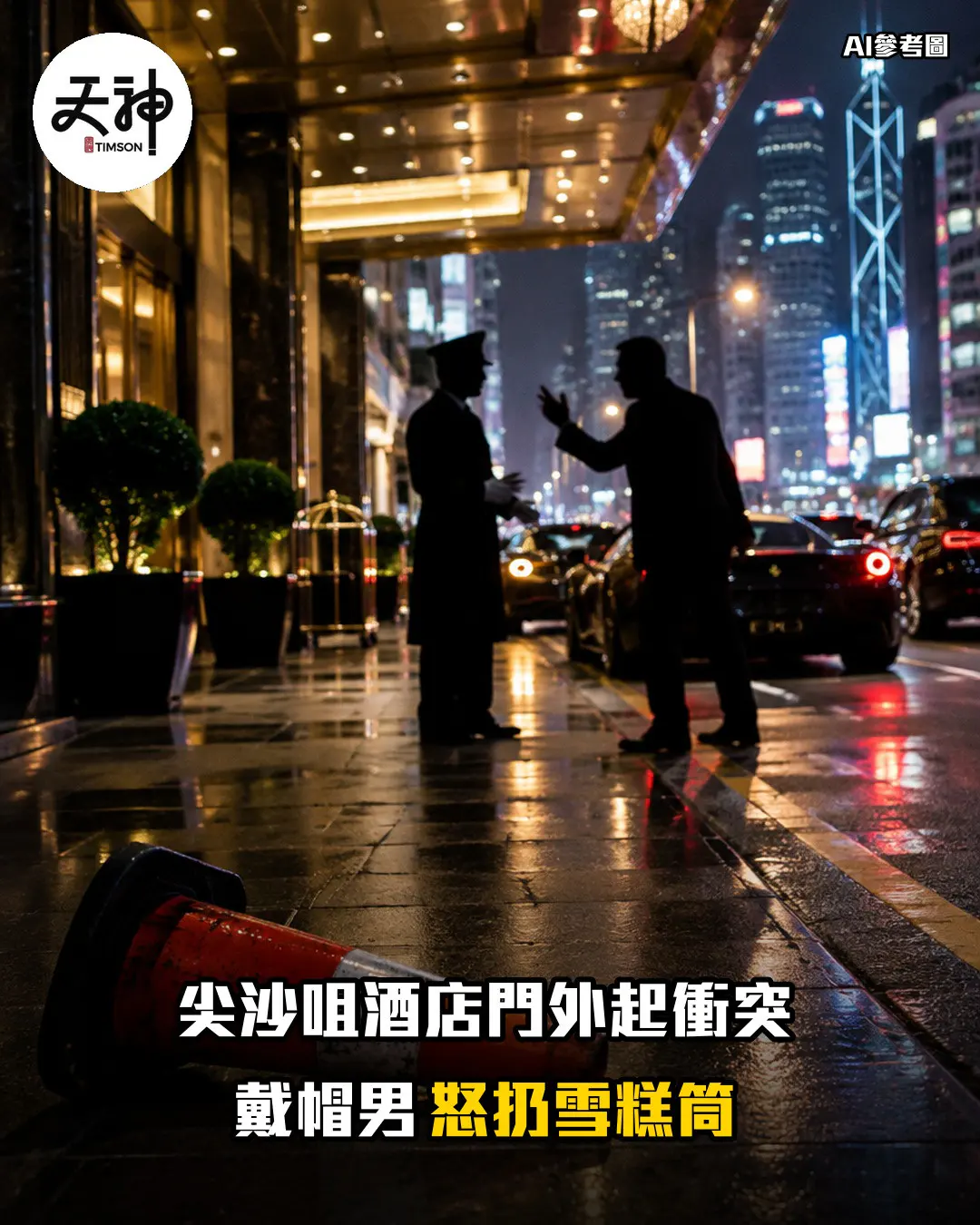尖沙咀酒店門外起衝突 戴帽男怒扔雪糕筒